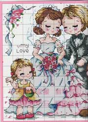 Schema punto croce sposi e damigelle