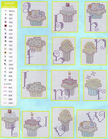 Schema punto croce Alfabeto dolci 1