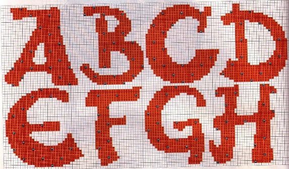 Schema punto croce Alfabeto rosso 1