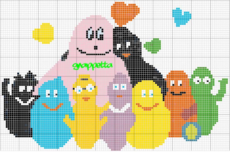 Schema punto croce Barbapapa famiglia