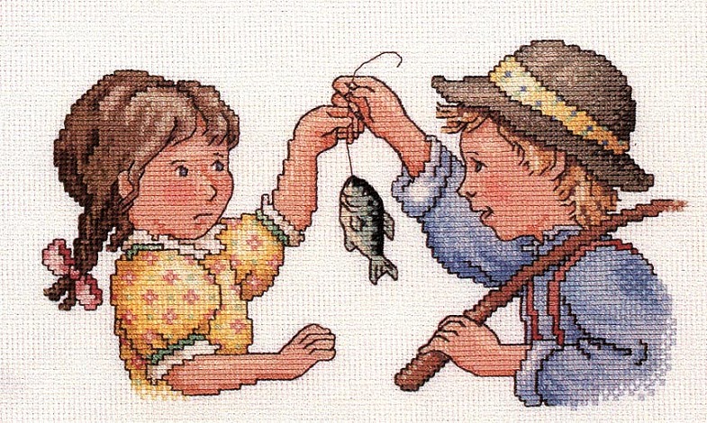 Schema punto croce Bimbi pescatori