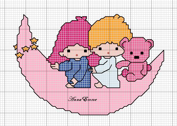 Schema punto croce Bimbi su luna