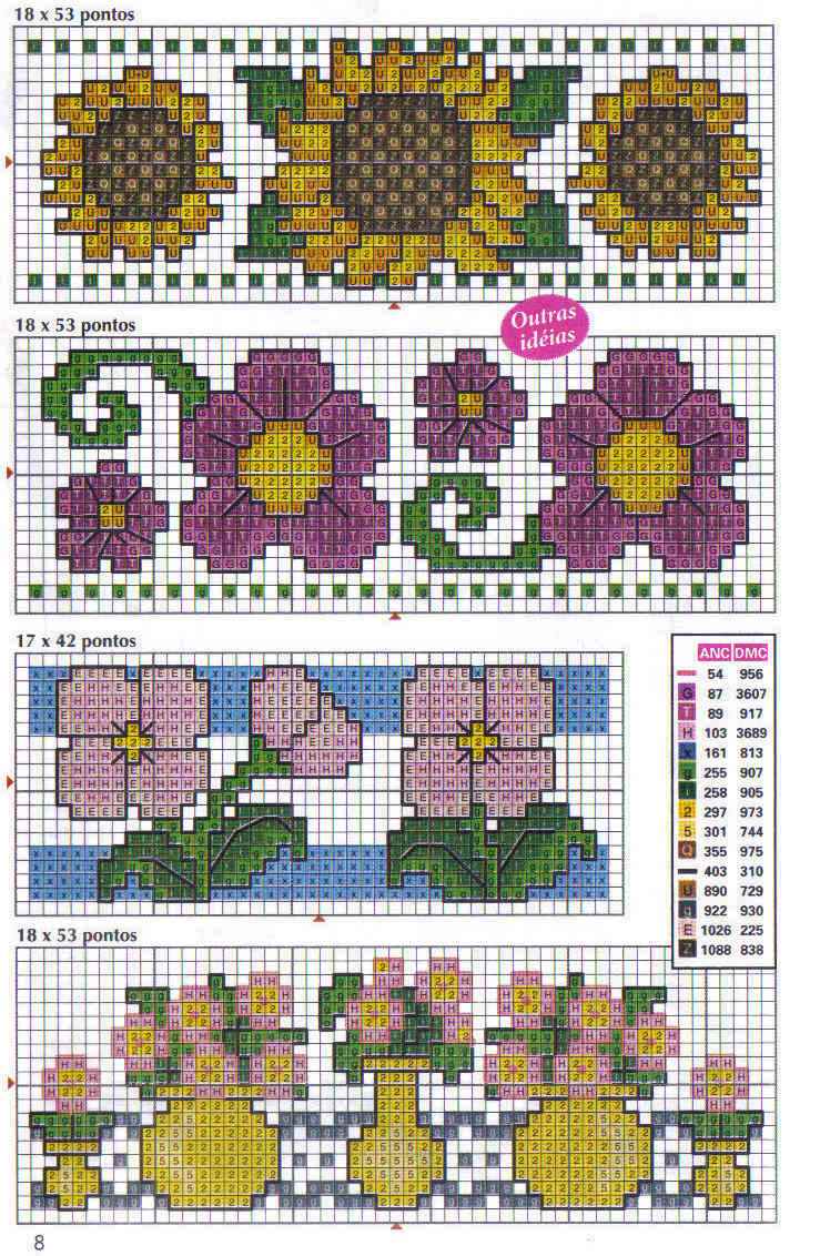 Schema punto croce Bordi fiori vari 2