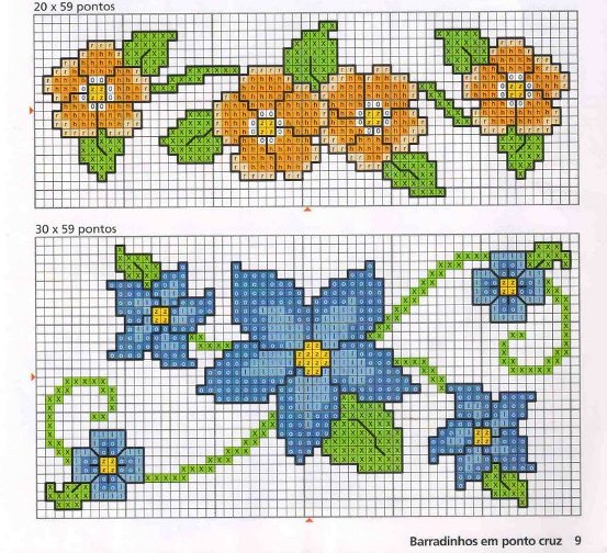 Schema punto croce Bordi floreali 2