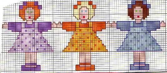 Schema punto croce Bordo bamboline 3