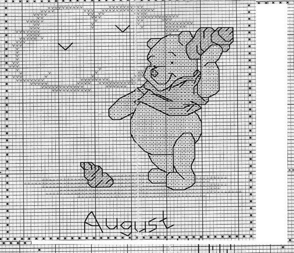 Schema punto croce Calendario winnie agosto