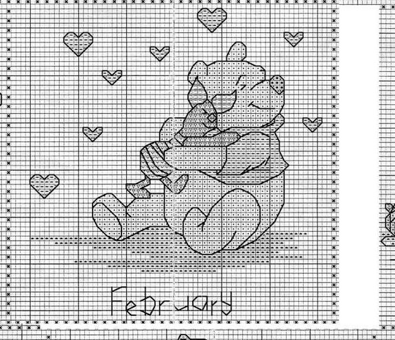 Schema punto croce Calendario winnie febbraio