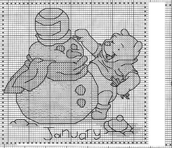 Schema punto croce Calendario winnie gennaio