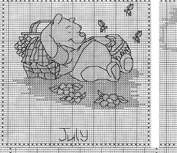 Schema punto croce Calendario winnie luglio