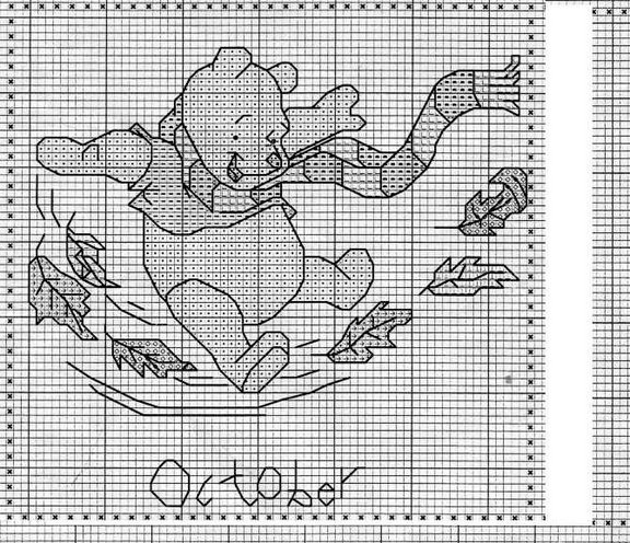 Schema punto croce Calendario winnie ottobre