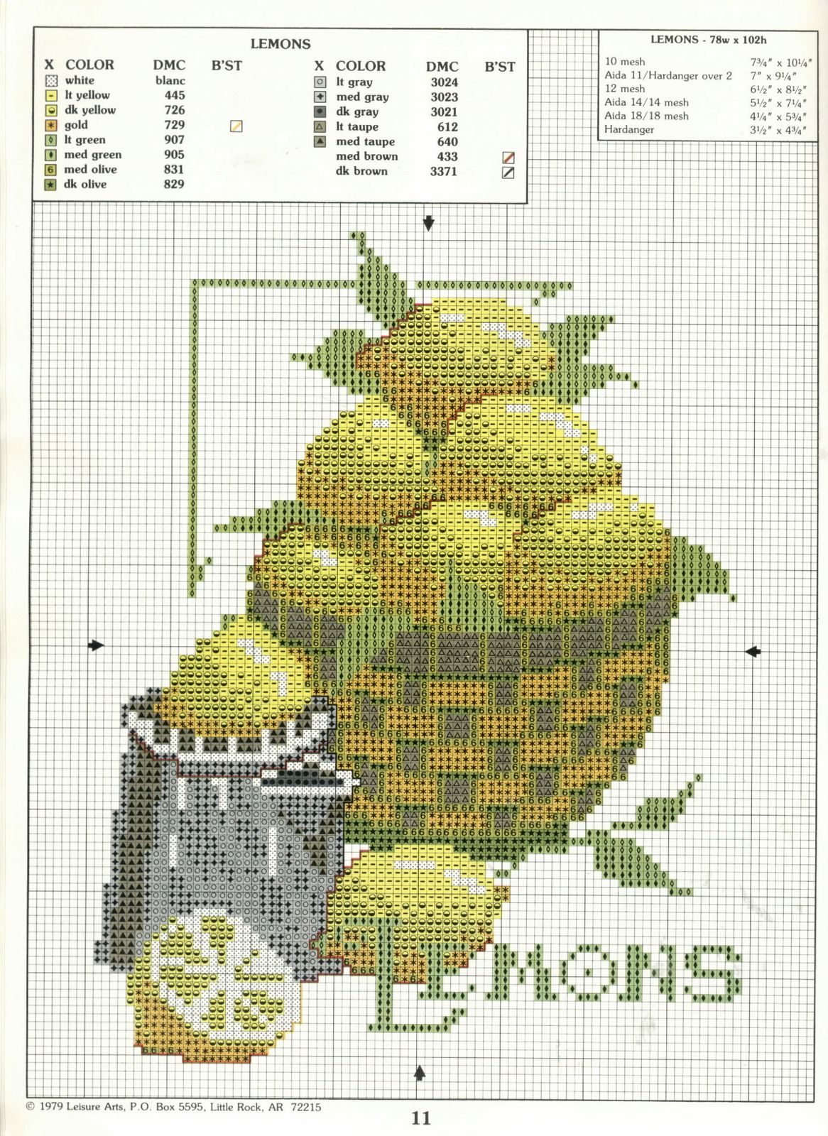 Schema punto croce Cestino limoni3