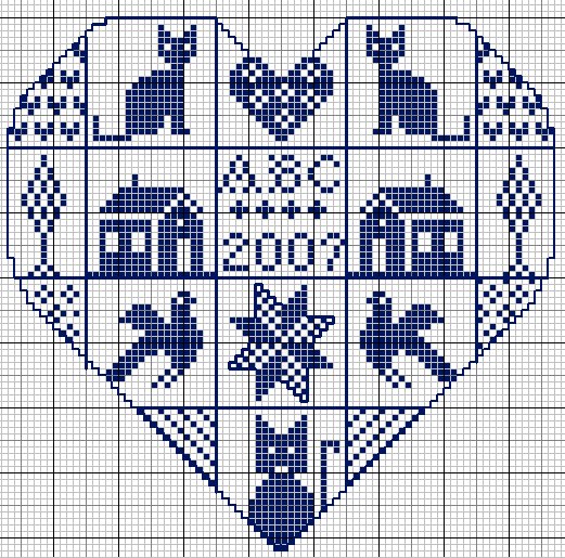 Schema punto croce Cuore blu