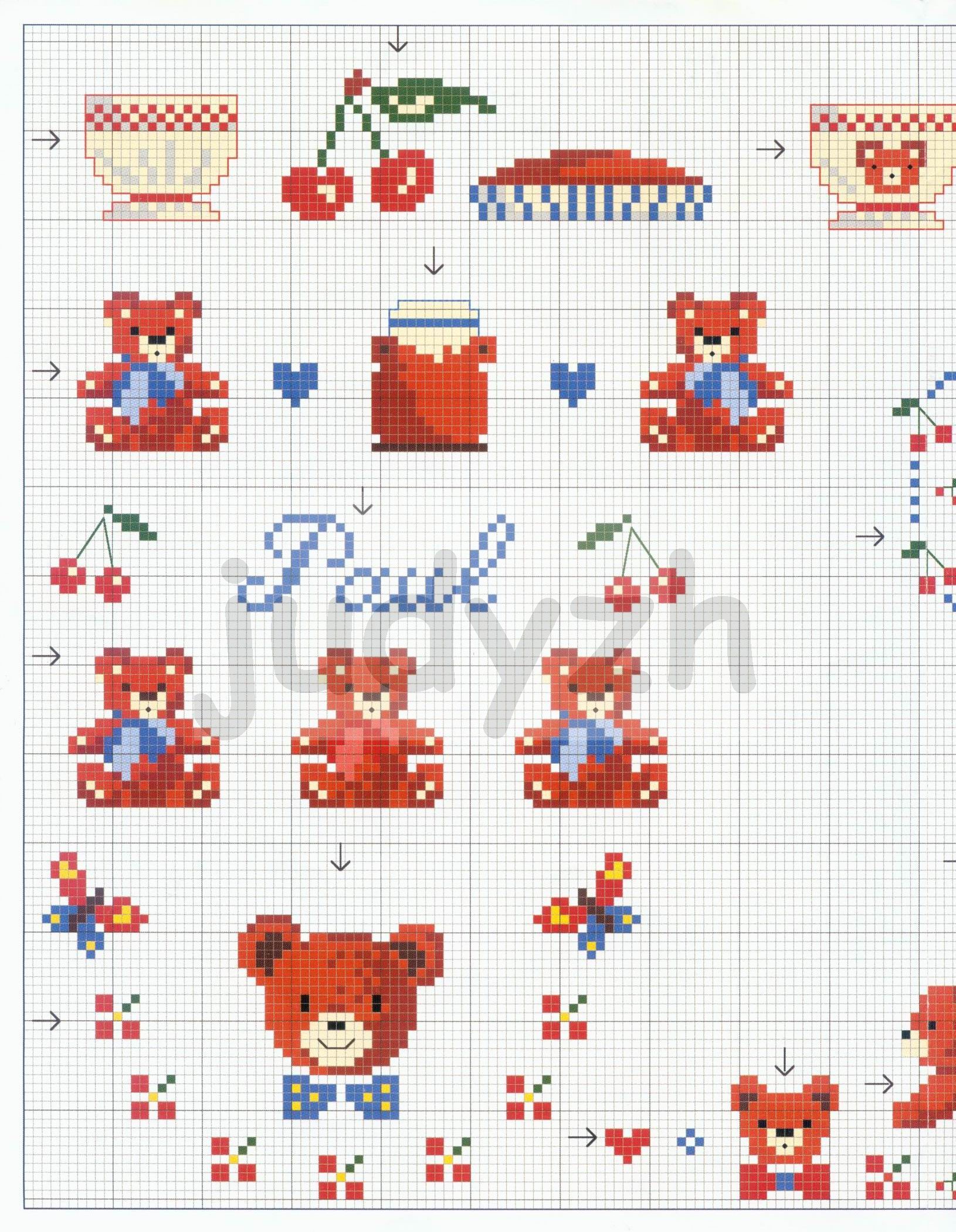 Schema punto croce Tazze orsetti ciliege