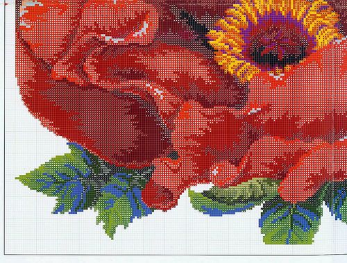 Schema punto croce Cuscino Fiori 22