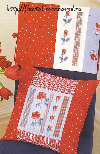 Schema punto croce Cuscino Rose Rosse 01