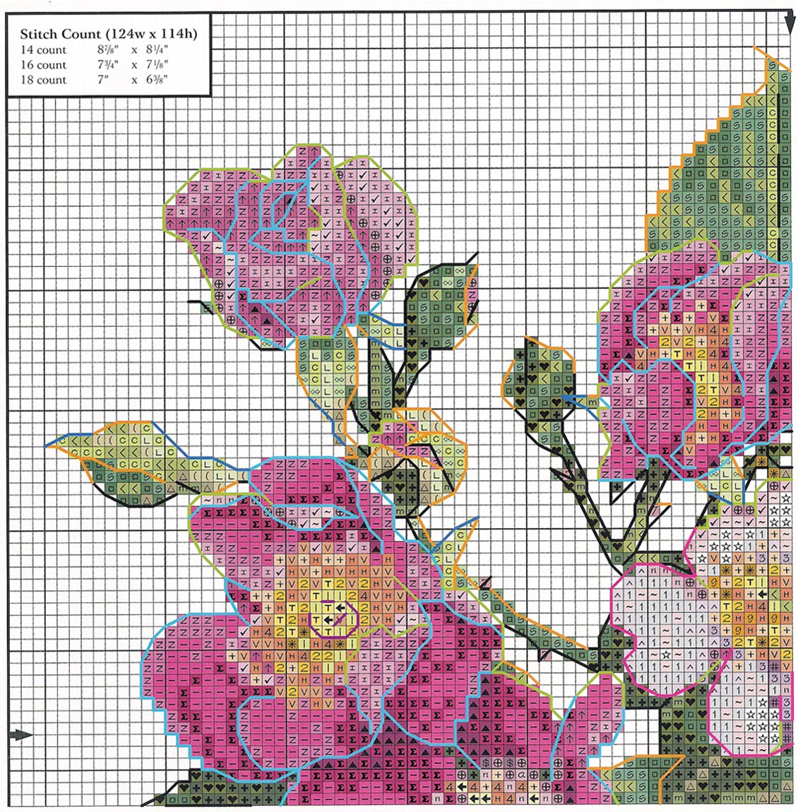 Schema punto croce Fiori Rosa 13