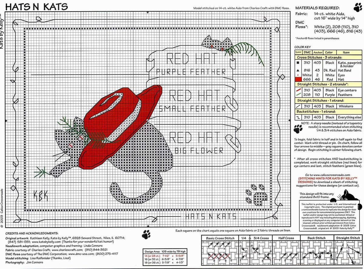 Schema punto croce Gatto Cappello Rosso