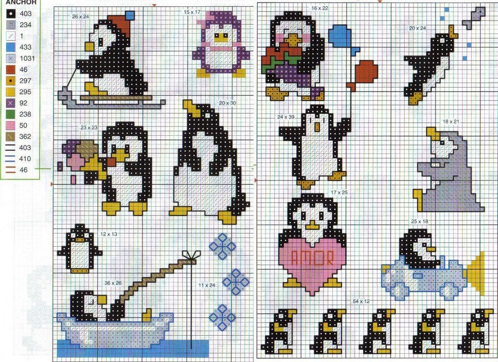 Schema punto croce Pinguini 2