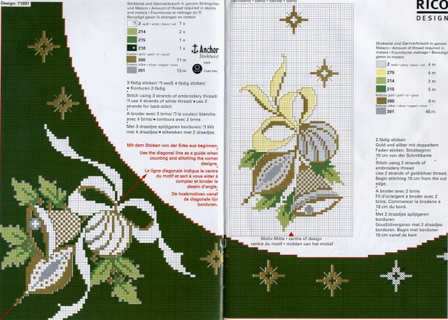 Schema punto croce Angolare-dorato-verde