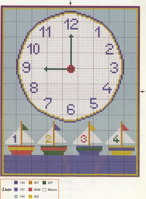 Schema punto croce Orologio Barchette