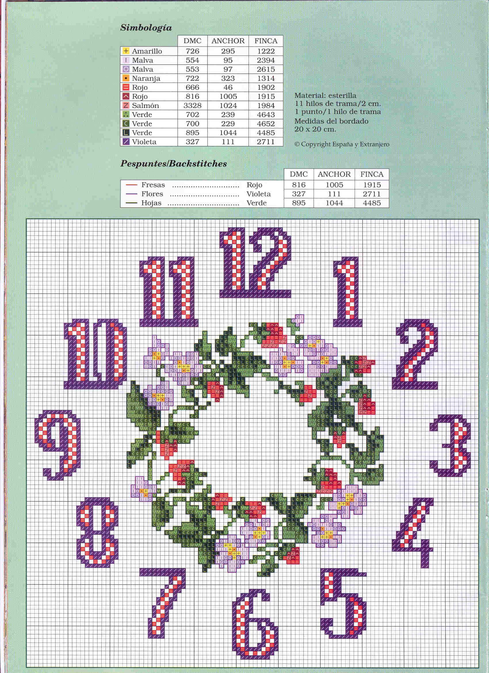 Schema punto croce Orologio Corona Floreale 1b