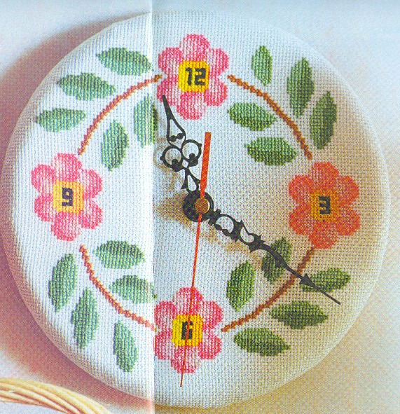 Schema punto croce Orologio Fiorellini Rosa1