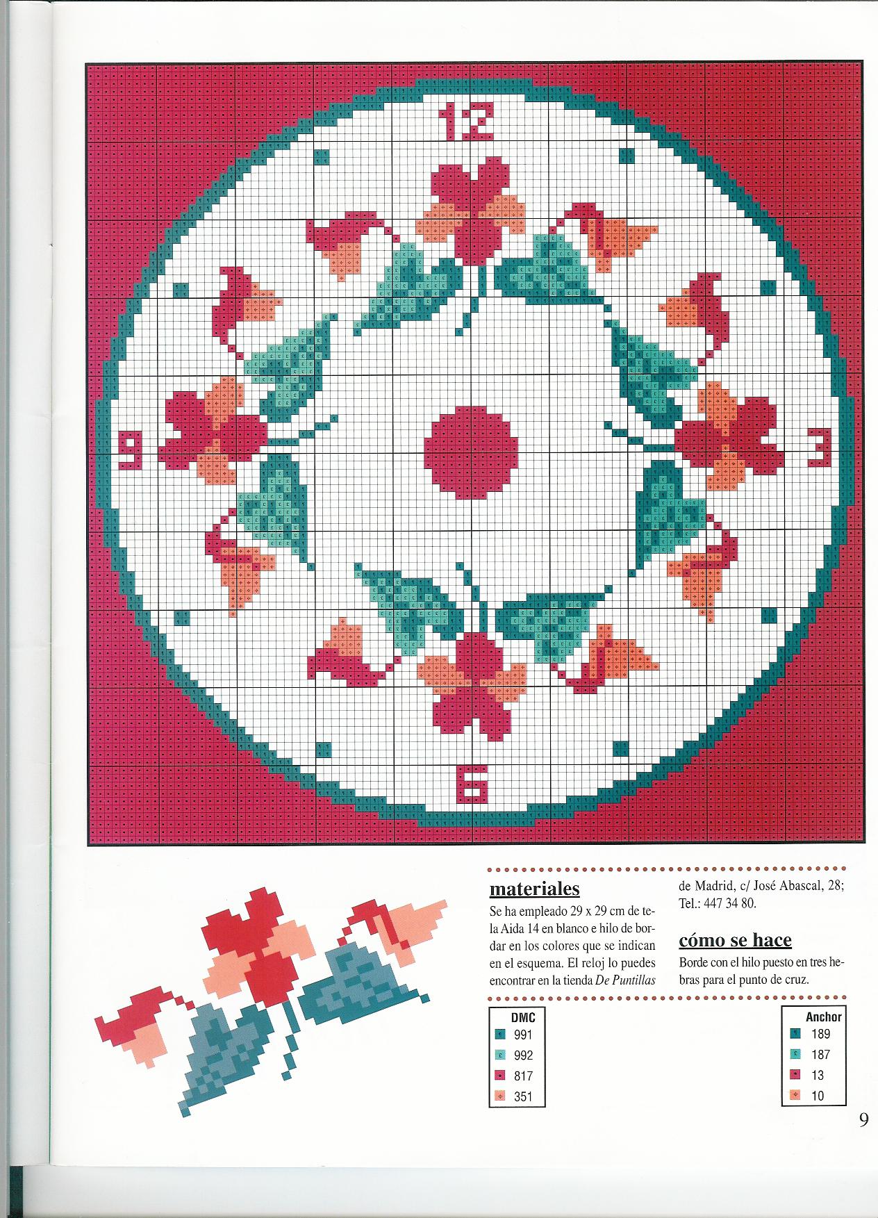 Schema punto croce Orologio Floreale 6b