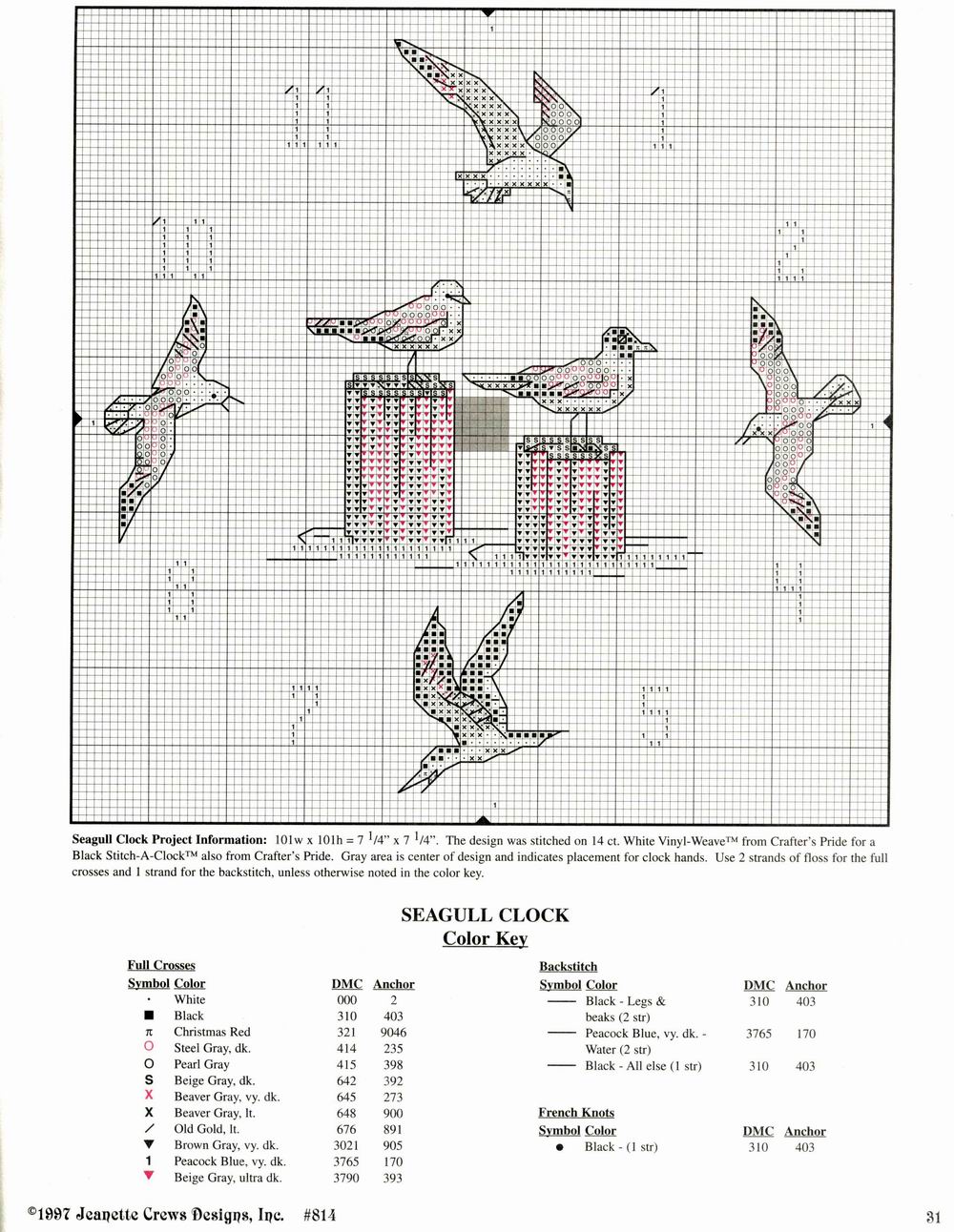 Schema punto croce Orologio Gabbiani