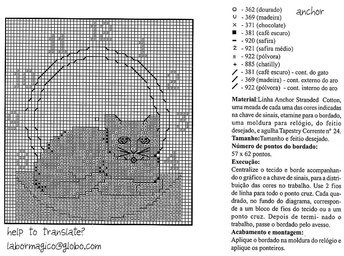 Schema punto croce Orologio Gatto 1b