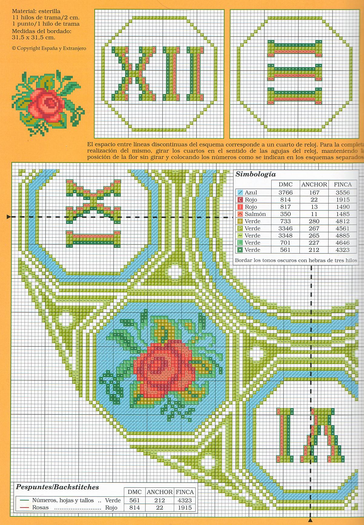 Schema punto croce Orologio Verde2