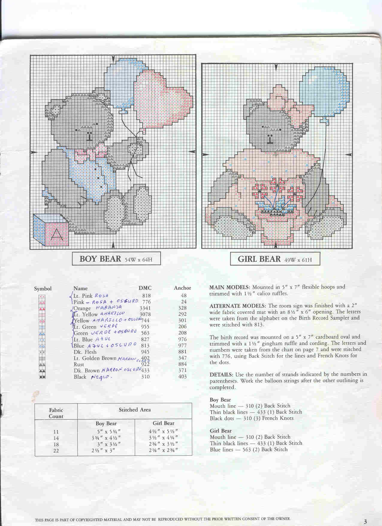 Schema punto croce Nursery Bears 2