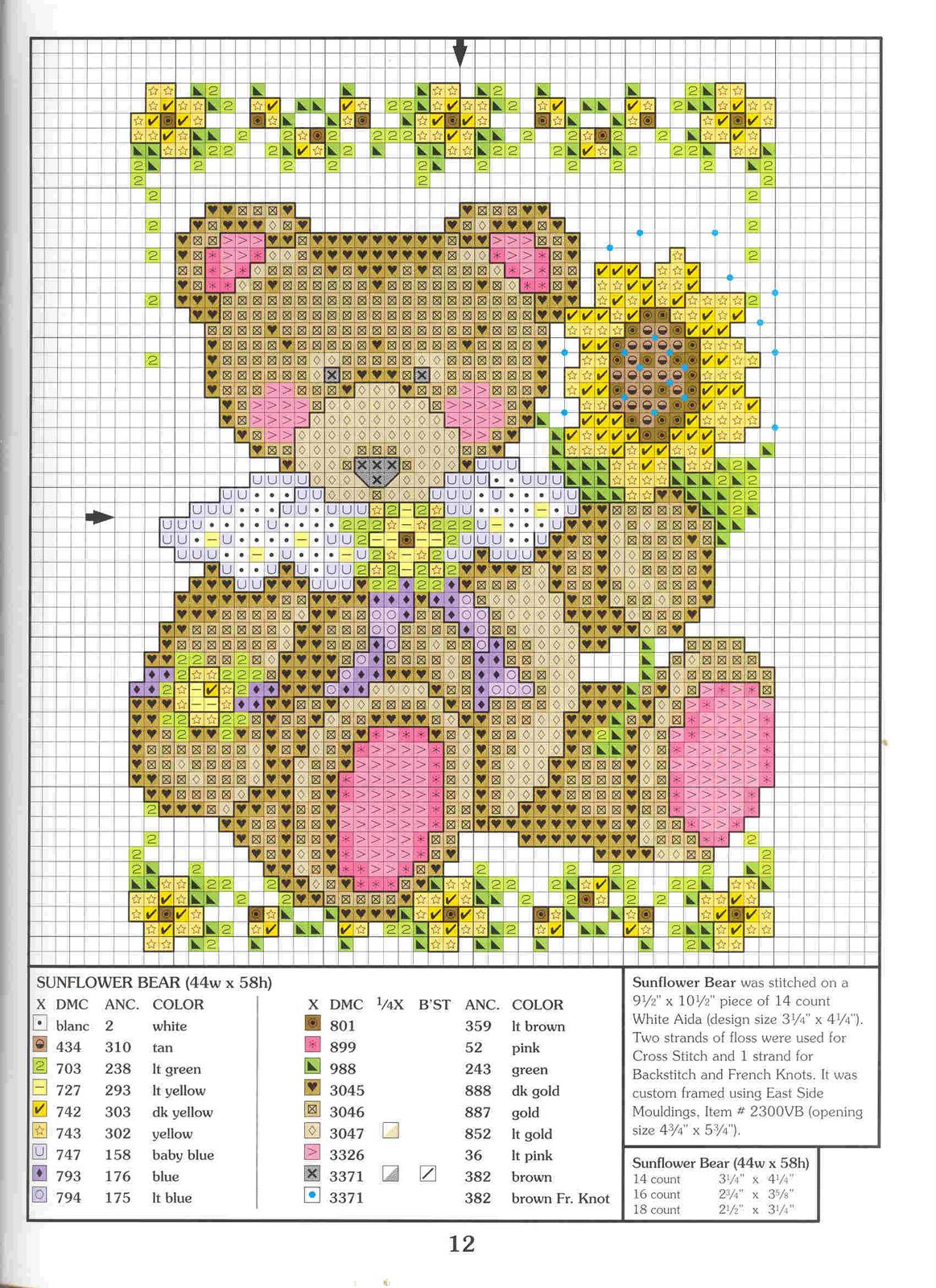 Schema punto croce Orso Girasole