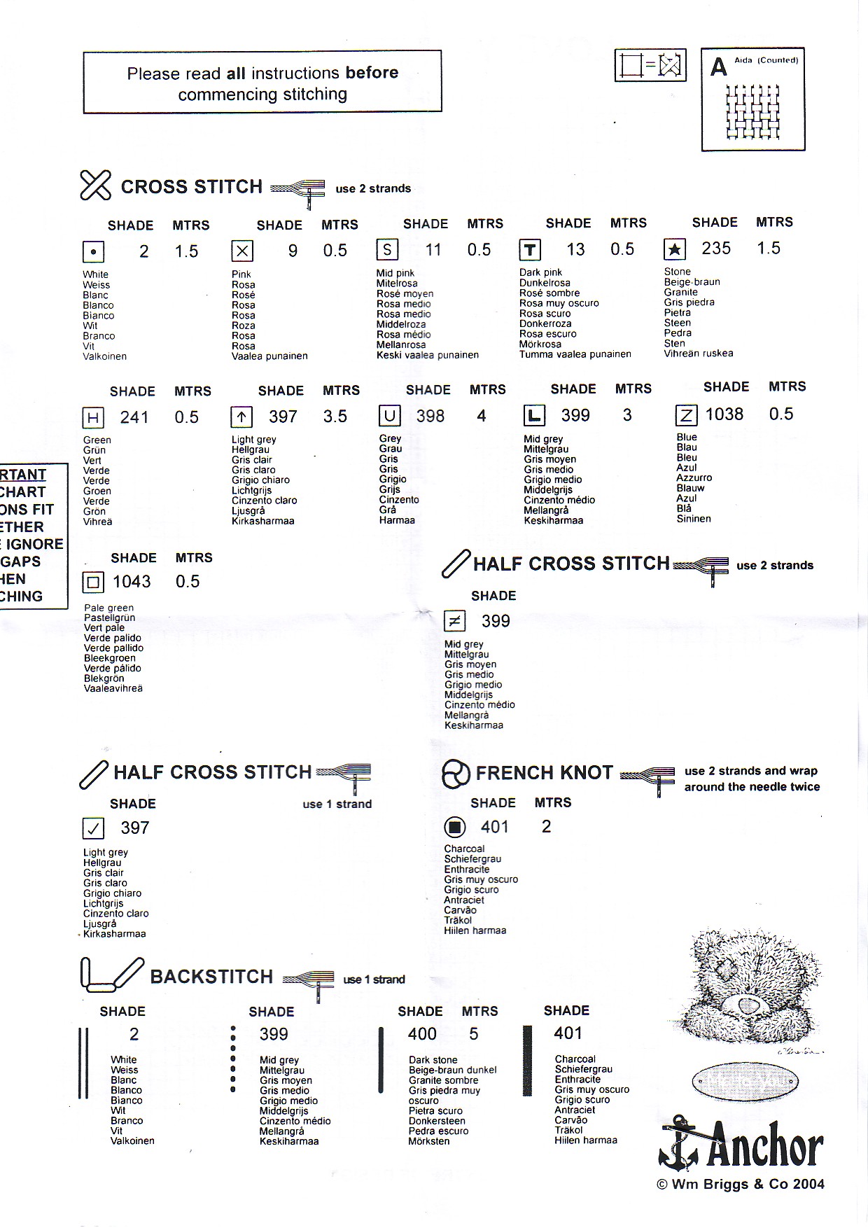 Schema punto croce Orsetto Misha 3