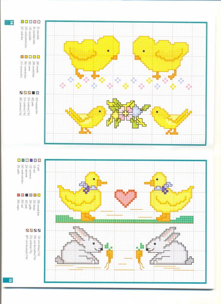 Schema punto croce Pulcini Uccellini Gialli